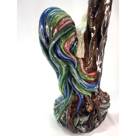 17" Italian Majolica Lamp Base Rooster & Tree Figurine Italy Hand Painted Signed - Picture 16 of 16